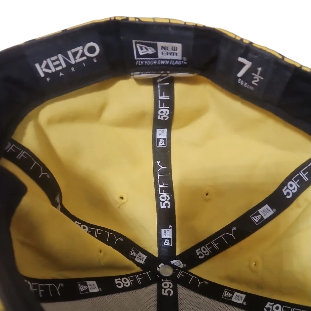 KENZO X NEW ERA | 59FIFTY Yellow/Black Marble Print Green Logo Fitted Hat 7 1/2